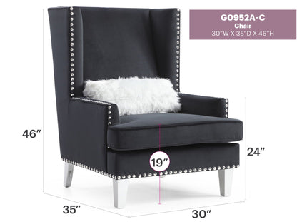 Traditional Accent Arm Chair in black faux leather with nailhead trim and high back on Tampa Home & Garden Store