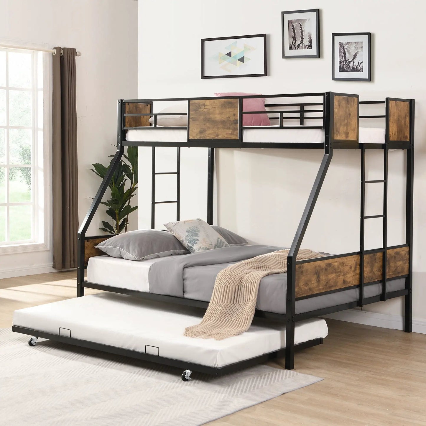 Modern Metal Bunk Bed with Dual Side Ladder
