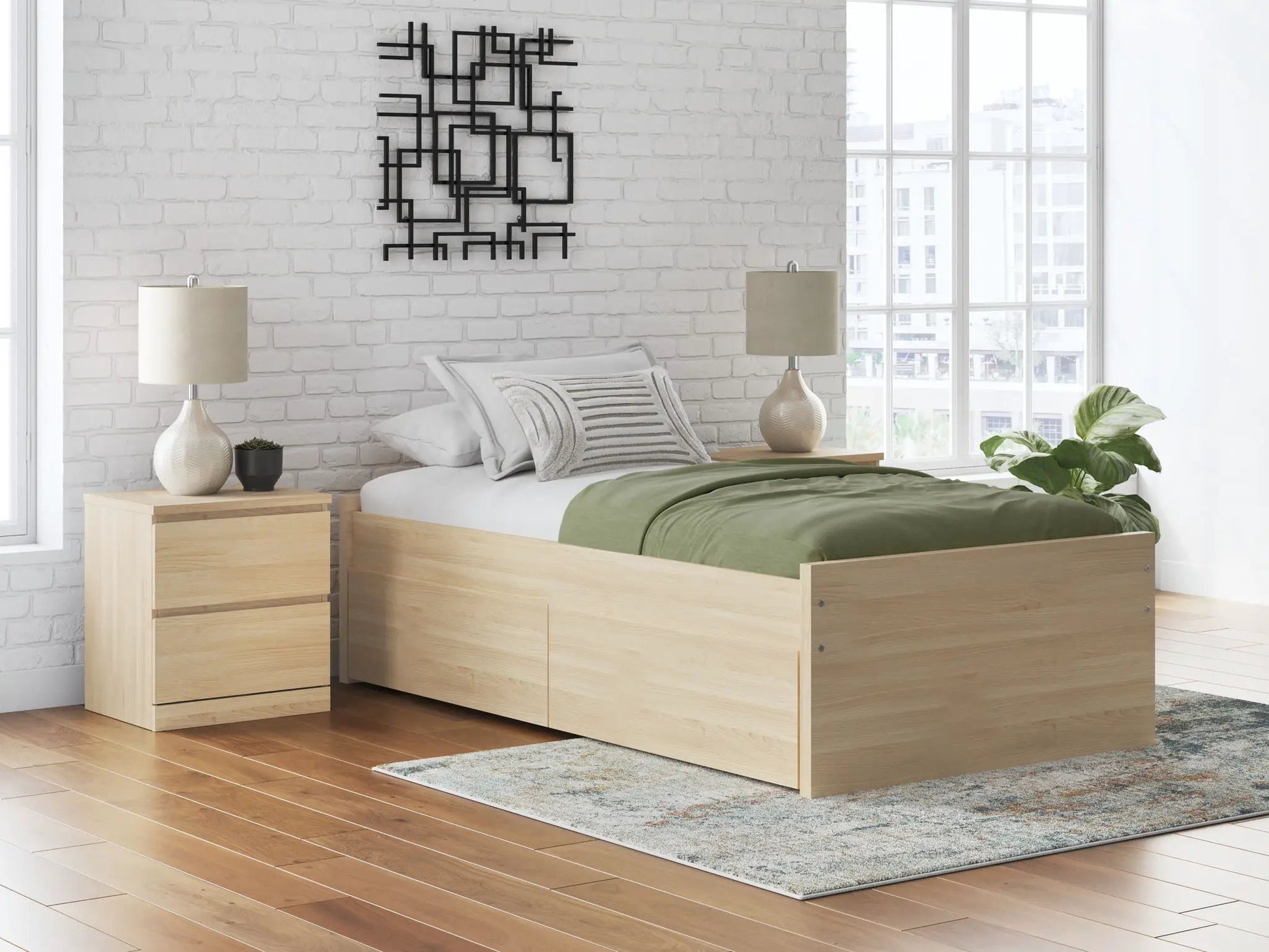 Onita Platform Bed by Unique Piece Furniture in light oak with built-in storage drawers on Tampa Home & Garden Store