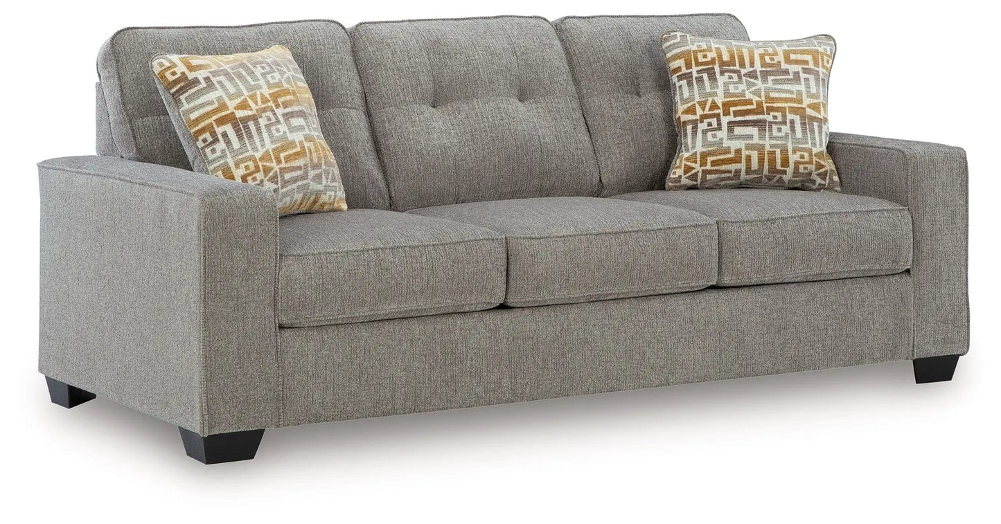 Larimer sofa by Unique Piece Furniture, gray textured stationary sofa with back cushions on Tampa Home & Garden Store