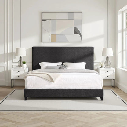 Platform Bed & Upholstered Headboard dark gray fabric with 2 nightstands Unique Piece Furniture on Tampa Home & Garden Store