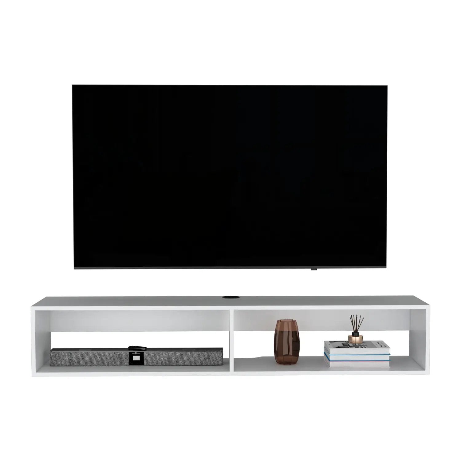 Moore floating TV stand by Unique Piece Furniture, white wall-mount with open shelf on Tampa Home & Garden Store