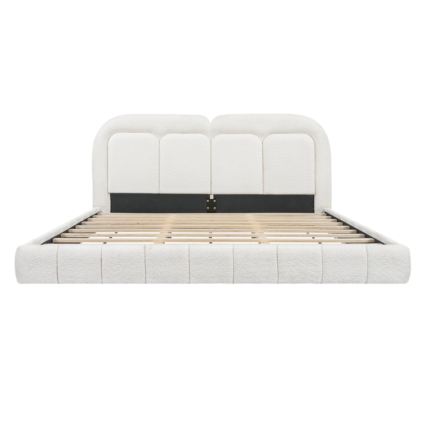 King size bouclé upholstered platform bed with tufted white headboard by HouseOfZazla on Tampa Home & Garden Store