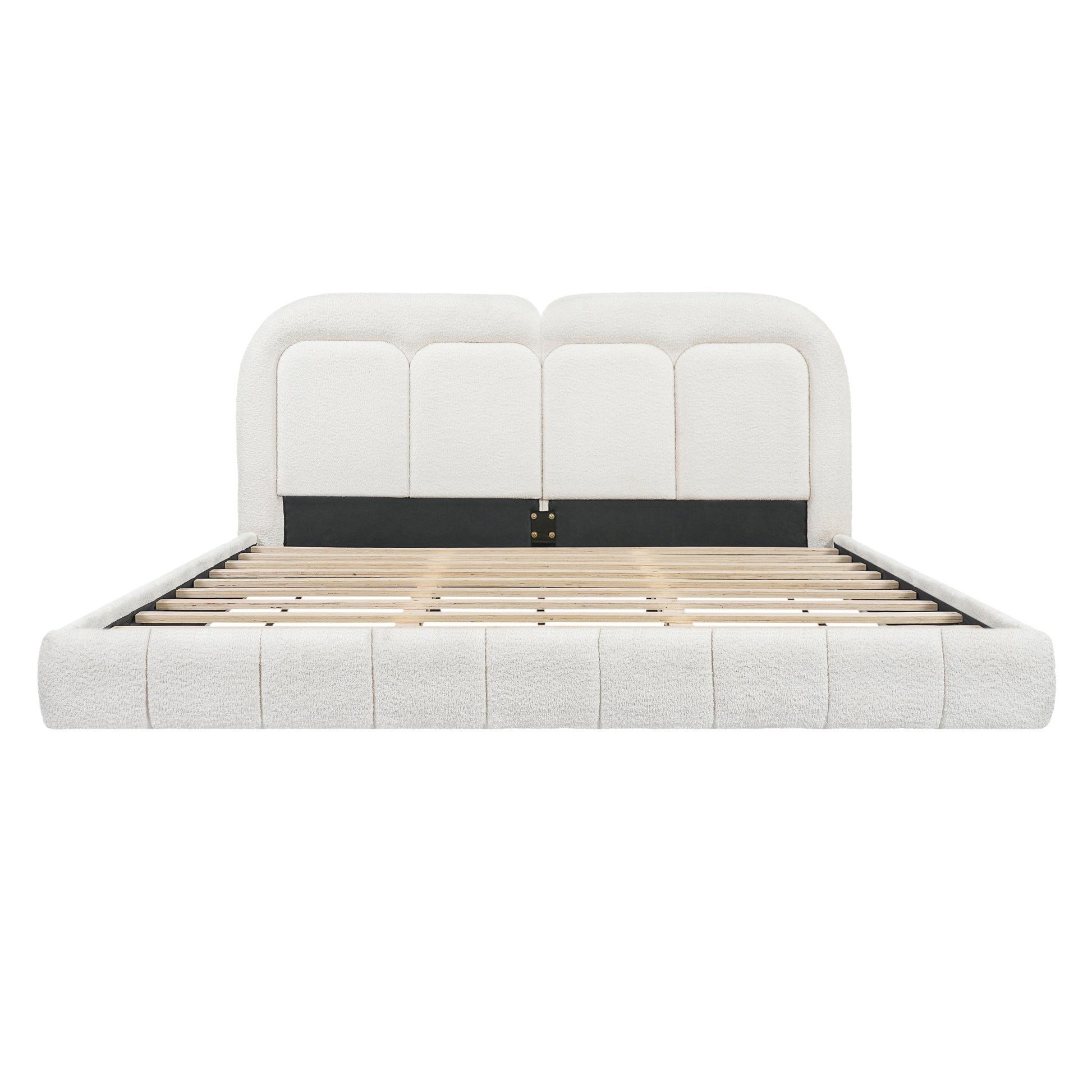 King size bouclé upholstered platform bed with tufted white headboard by HouseOfZazla on Tampa Home & Garden Store