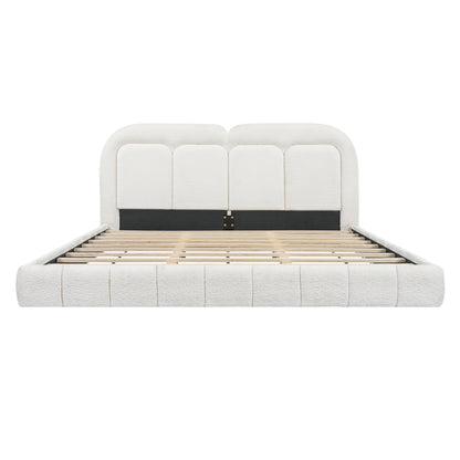 King size bouclé upholstered platform bed with tufted white headboard by HouseOfZazla on Tampa Home & Garden Store