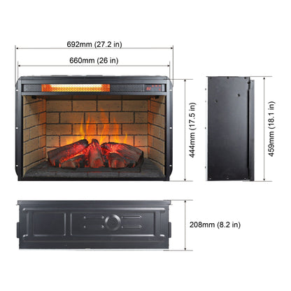 Infrared quartz heater fireplace insert woodlog brick interior, black HouseOfZazla on Tampa Home & Garden Store