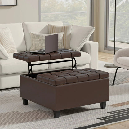 Harrison Large Coffee Table Storage Ottoman, dark brown leather with padded top two ottomans on Tampa Home & Garden Store