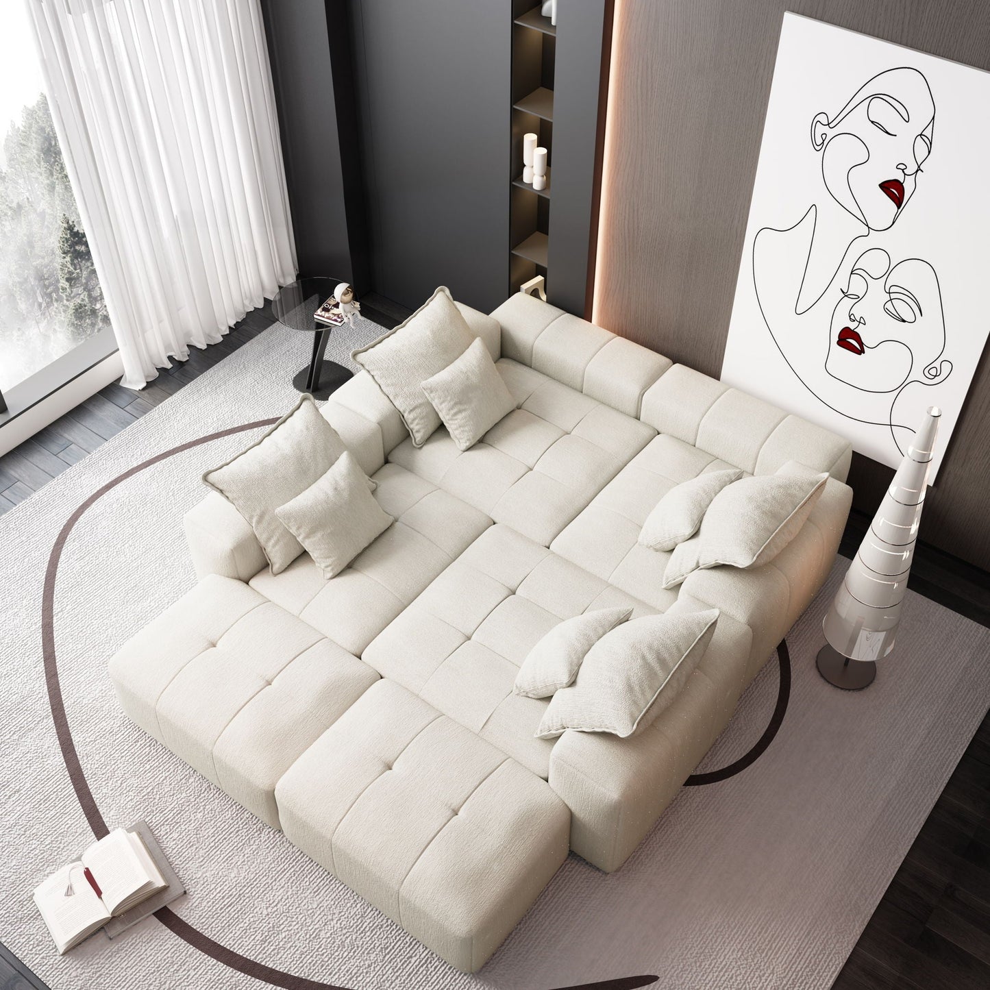 Modern oversized DIY modular sectional sofa in beige with pillows by HouseOfZazla on Tampa Home & Garden Store