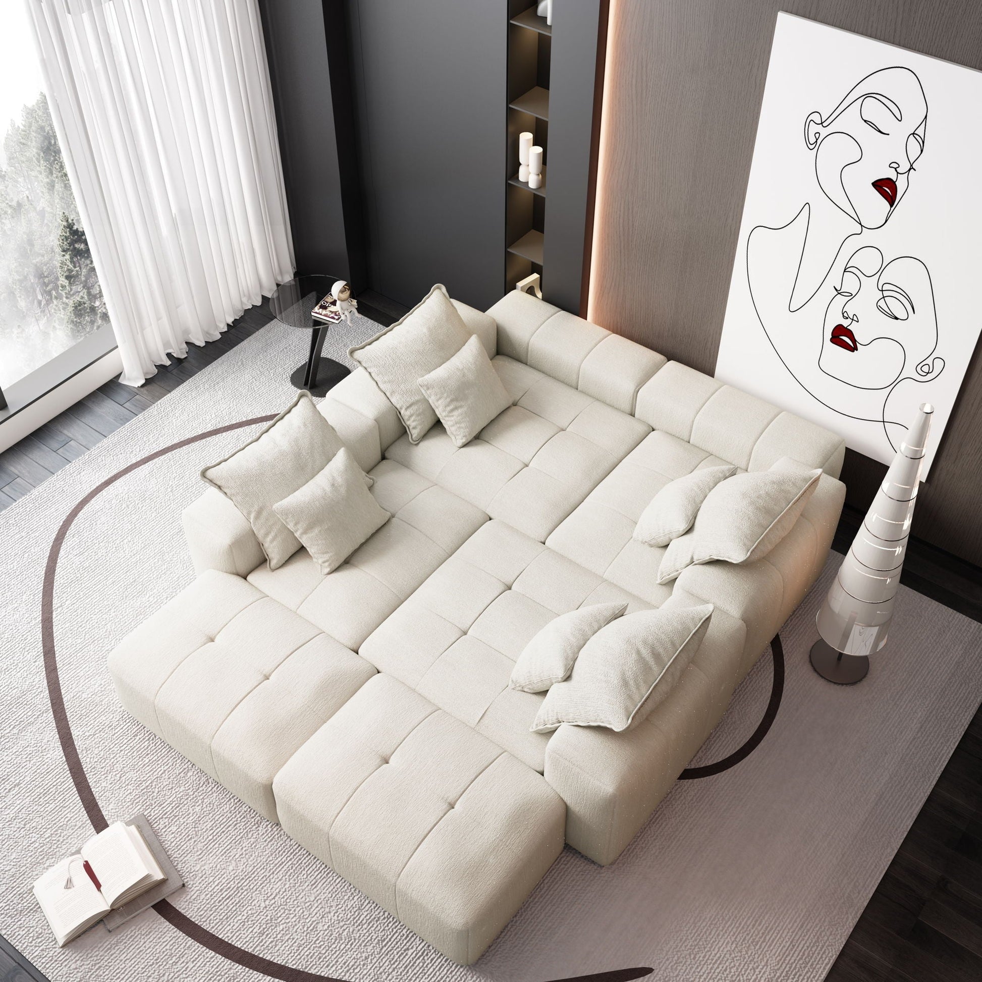 Modern oversized DIY modular sectional sofa in beige with pillows by HouseOfZazla on Tampa Home & Garden Store