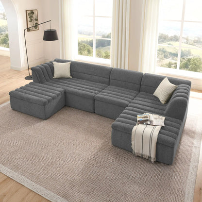 U-shaped sectional sofa with chaise and ottoman in dark gray fabric by Unique Piece Furniture on Tampa Home & Garden Store