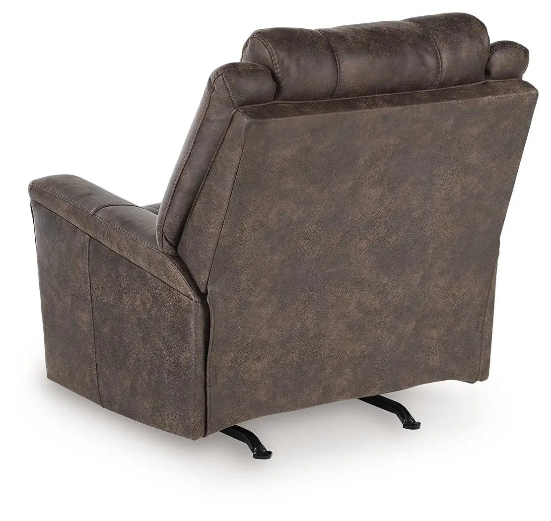 Lixtowel Rocker Recliner, brown faux leather, padded back & arms, Unique Piece Furniture on Tampa Home & Garden Store