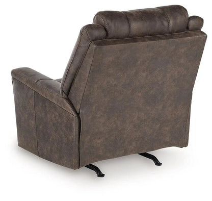 Lixtowel Rocker Recliner, brown faux leather, padded back & arms, Unique Piece Furniture on Tampa Home & Garden Store