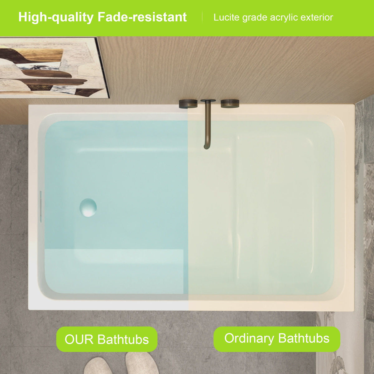 Modern glossy white freestanding acrylic bathtub with matte black faucet on Tampa Home & Garden Store