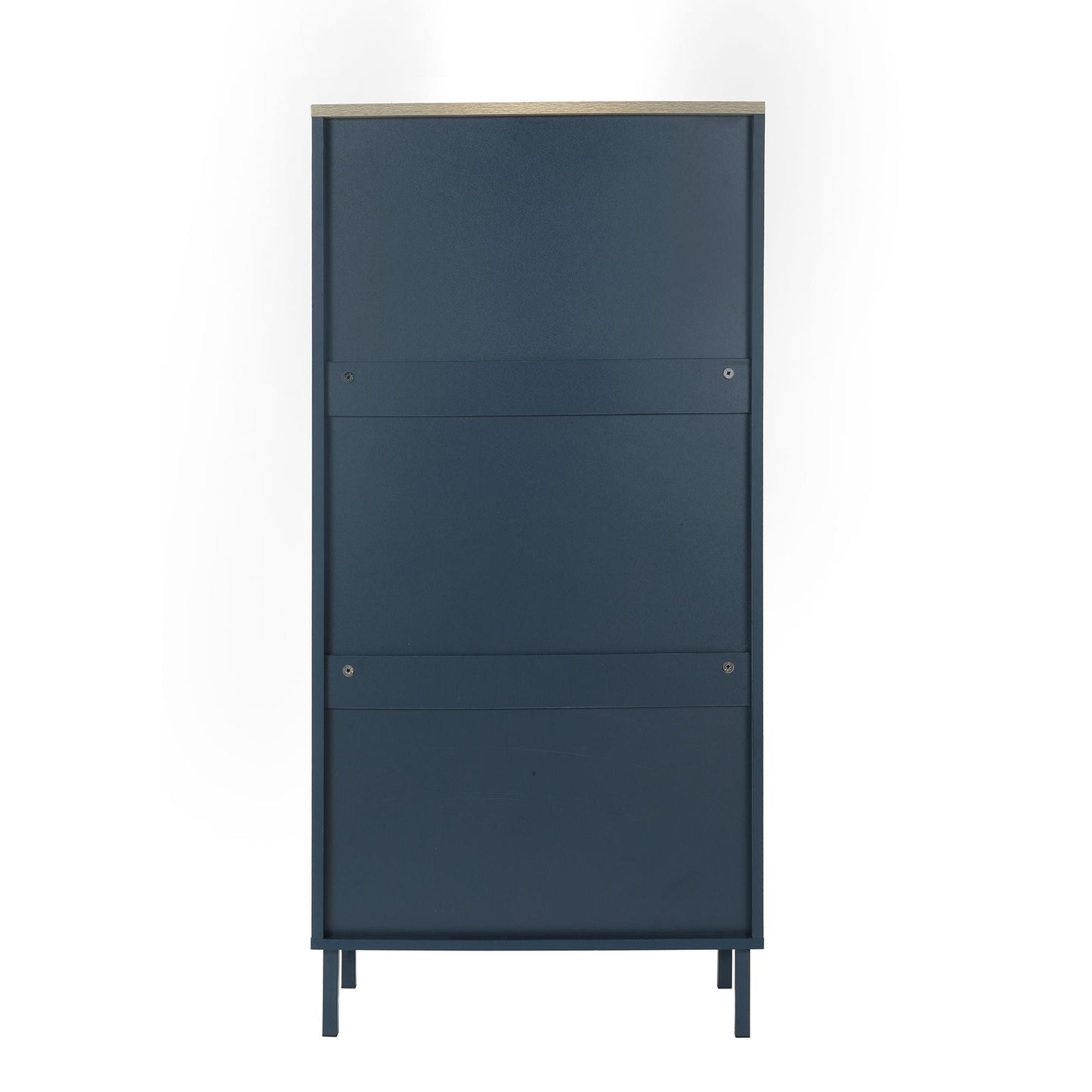 HouseOfZazla blue metal shoe cabinet with natural wood top, 3-door entryway shoe rack on Tampa Home & Garden Store