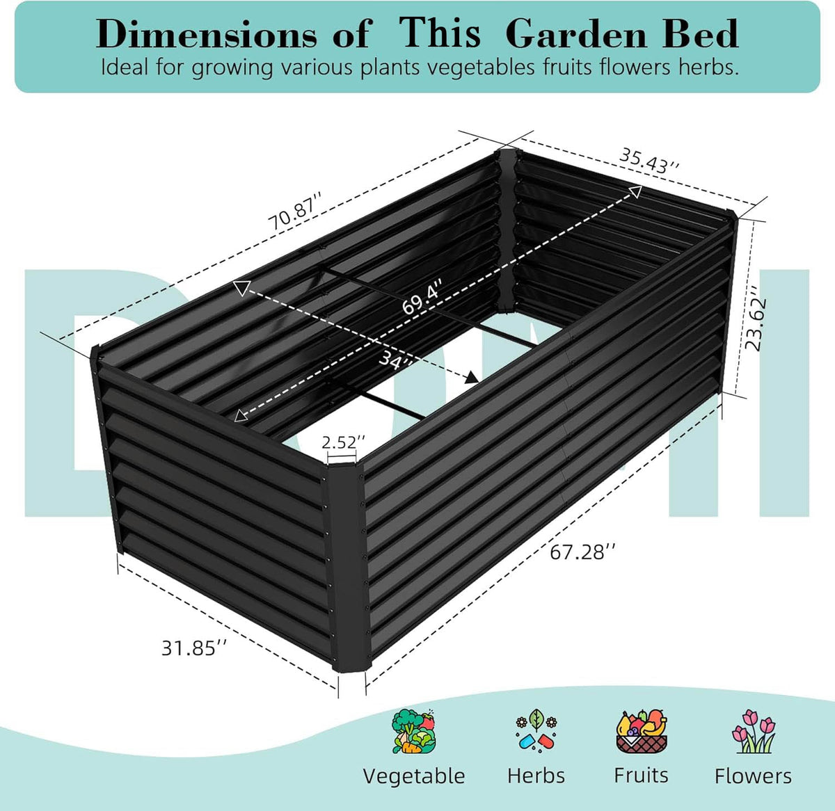 HouseOfZazla galvanized raised garden bed 6x3x2 ft with slatted panels on Tampa Home & Garden Store