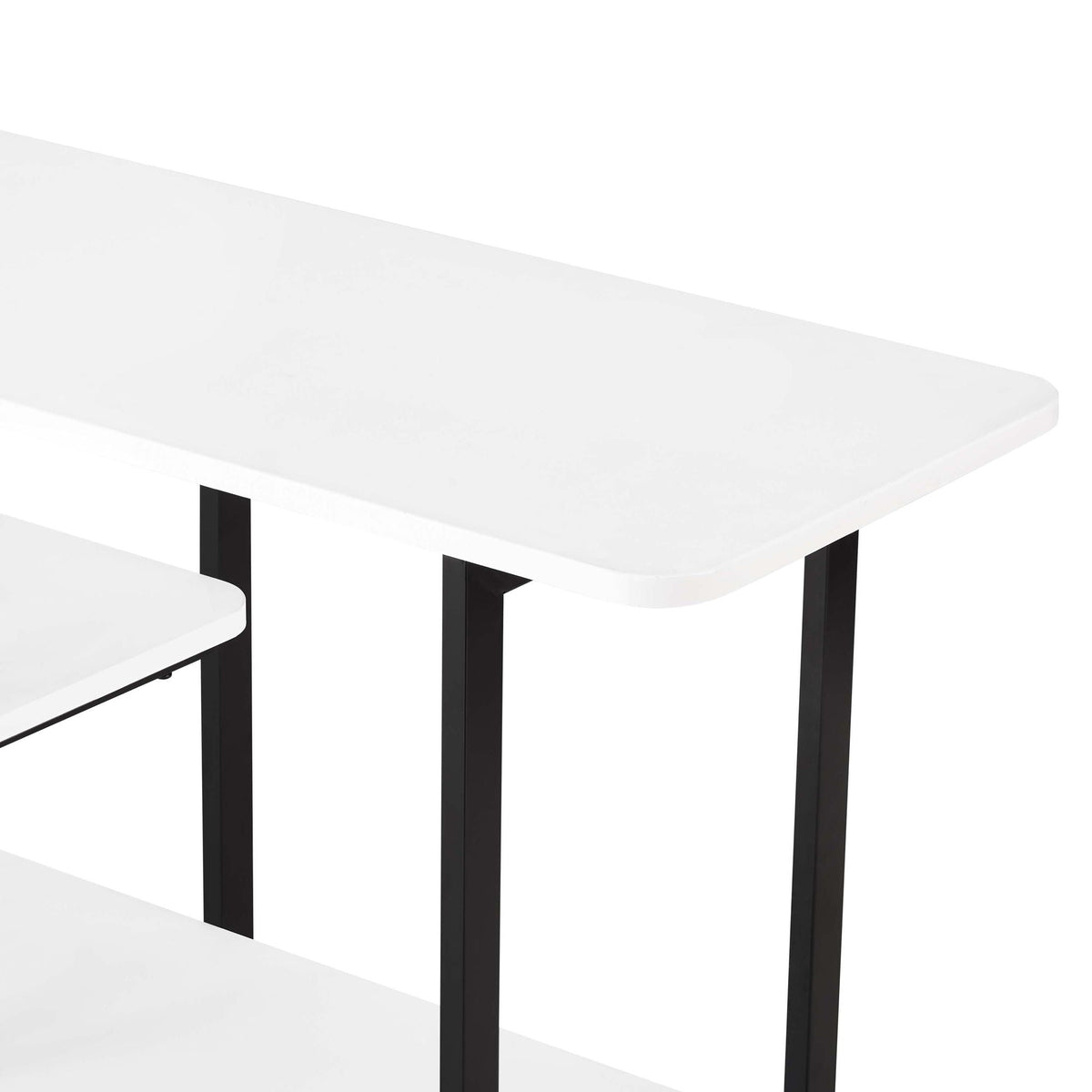 Celine 3-Shelf Console Table with White Wood Veneer Top and Black Legs on Tampa Home & Garden Store
