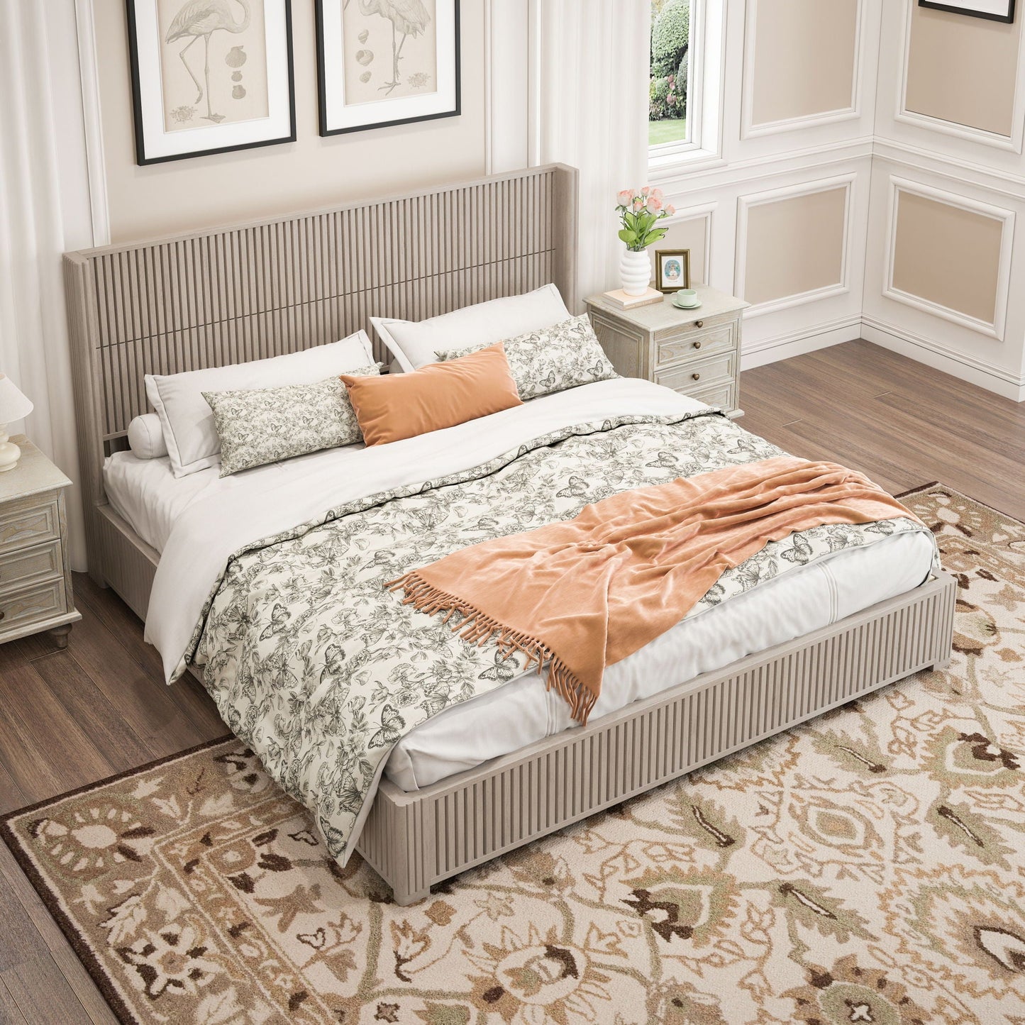 Modern Platform Bed Frame with Tall Headboard