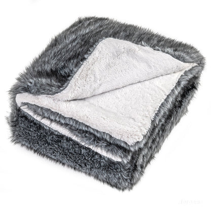 740GSM Soft Plush Fuzzy Luxury Faux Wolf Fur Blanket for Sofa-Gray