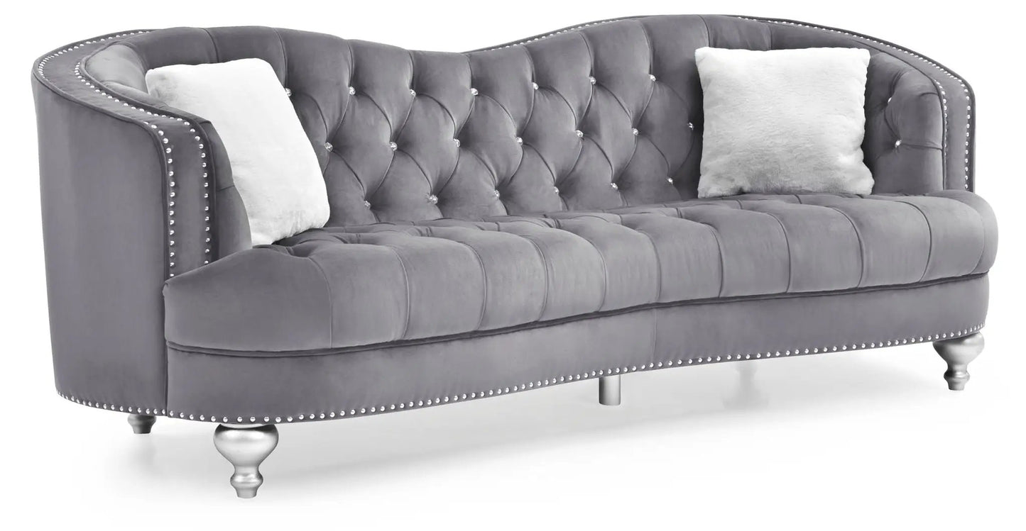 Jewel sofa by Unique Piece Furniture gray tufted stationary sofa with crystal buttons on Tampa Home & Garden Store
