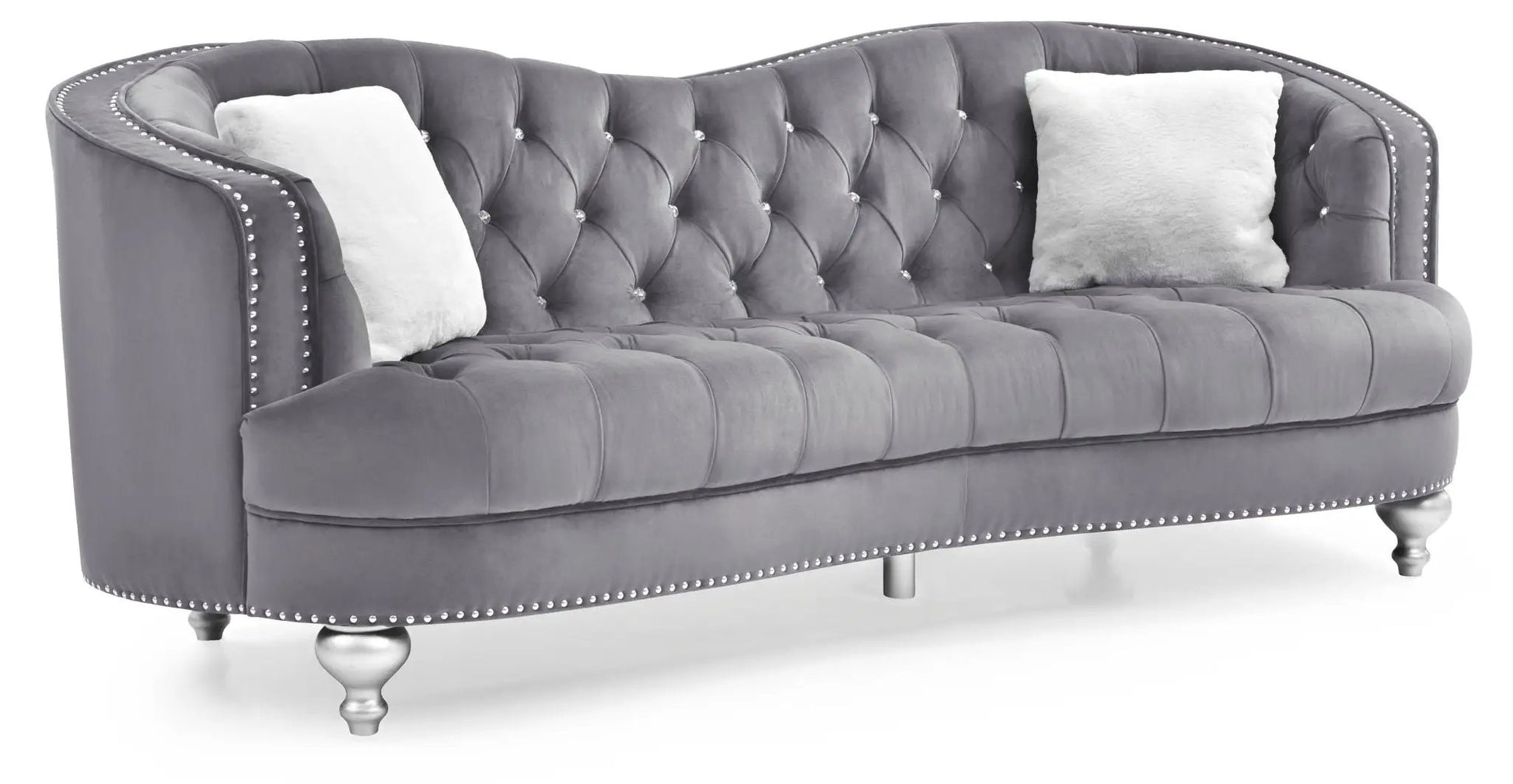 Jewel sofa by Unique Piece Furniture gray tufted stationary sofa with crystal buttons on Tampa Home & Garden Store