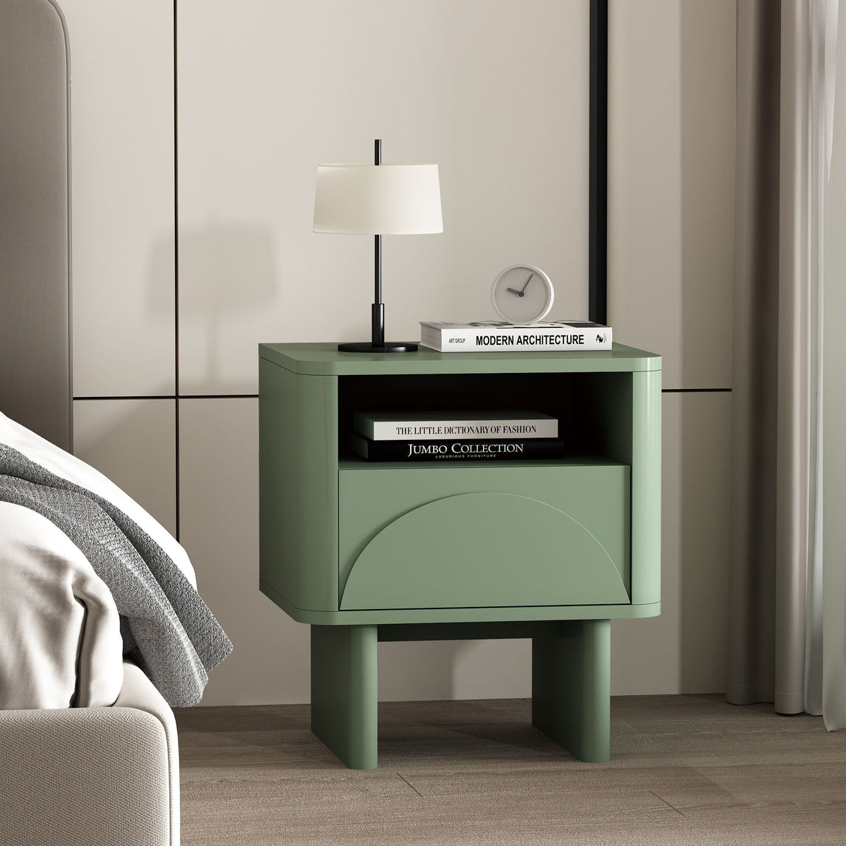 Modern Accent Nightstand with Drawer and Shelf in green finish by HouseOfZazla on Tampa Home & Garden Store