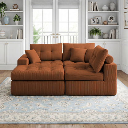 Corner Chaise L-Shaped Sectional Sofa Bed, rust-orange corduroy, 2-piece set by HouseOfZazla on Tampa Home & Garden Store