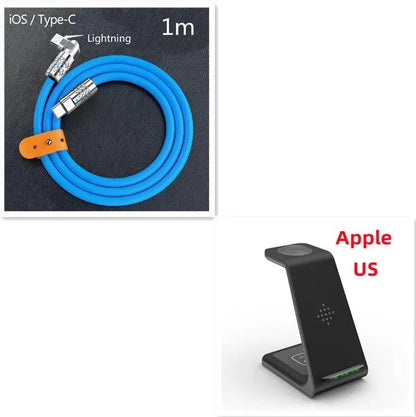 3-in-1 fast charging station wireless charger stand with blue 1m USB-C/Lightning cable on Tampa Home & Garden Store