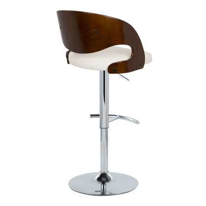 Pino mid-century adjustable swivel barstool set of 2 with cherry wood and white cushion, chrome base on Tampa Home & Garden Store