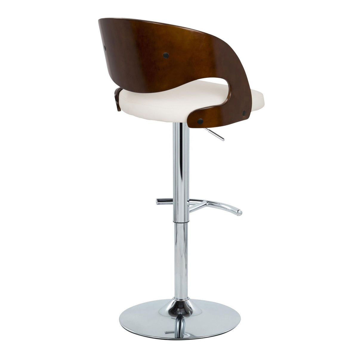 Barstool adjustable swivel with chrome base, cherry wood back, white cushion on Tampa Home & Garden Store