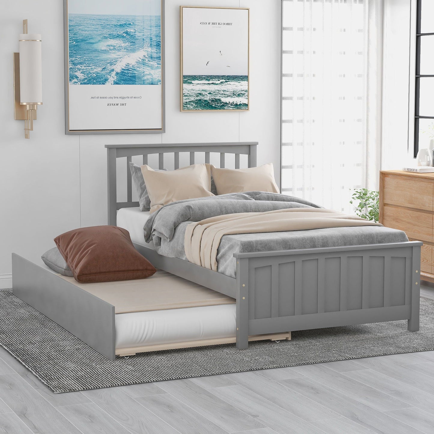 Wood Platform Bed with Headboard and Footboard