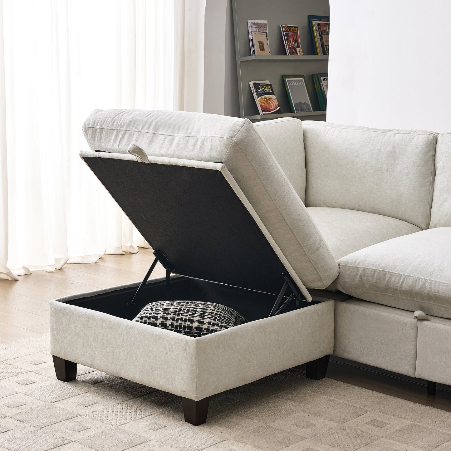 96.5-inch sectional sofa in light gray fabric with storage ottoman by HouseOfZazla on Tampa Home & Garden Store