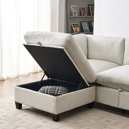96.5-inch sectional sofa in light gray fabric with storage ottoman by HouseOfZazla on Tampa Home & Garden Store