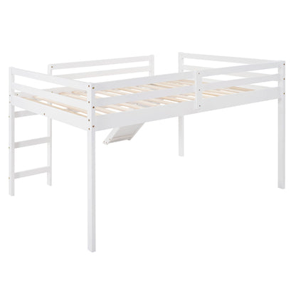 White Solid Wood Full Size Loft Bed and Slide