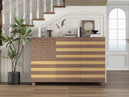 55-Inch Hand-Carved Buffet Sideboard Cabinet by HouseOfZazla with star panels and striped veneer on Tampa Home & Garden Store