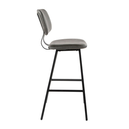 Contemporary barstool gray upholstery with zigzag stitching on back, black metal legs on Tampa Home & Garden Store