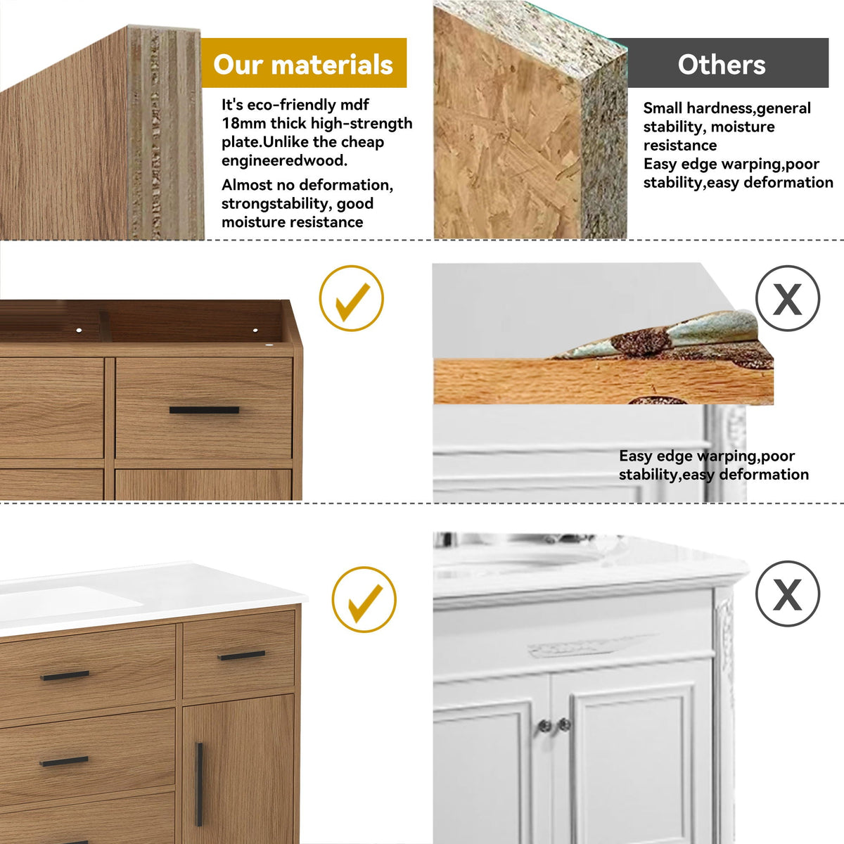 Bathroom vanity with soft close drawers; two styles shown natural wood and white, HouseOfZazla on Tampa Home & Garden Store