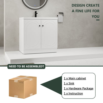 Freestanding Bath Vanity with Resin Sink, white doors, black faucet HouseOfZazla on Tampa Home & Garden Store