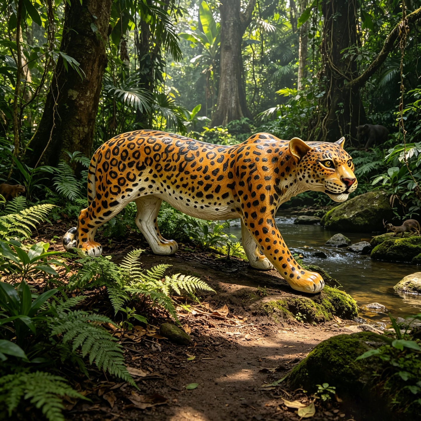 Leopard garden statue 32in resin lifelike sculpture by HouseOfZazla in jungle setting on Tampa Home & Garden Store