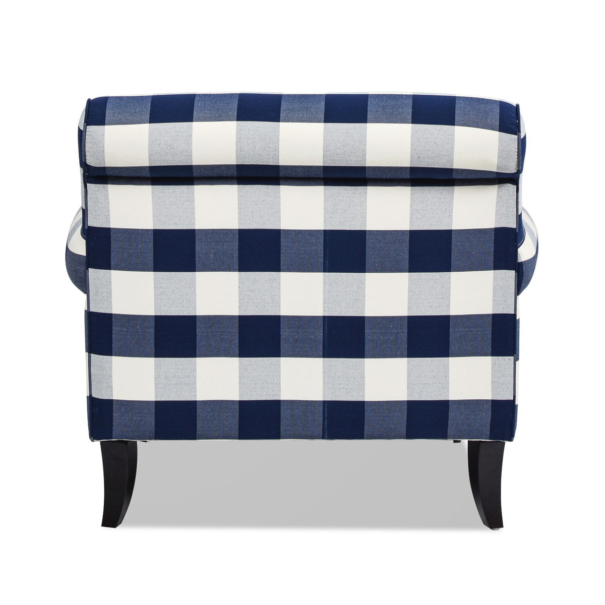 Accent Arm Chair with blue and white checkered upholstery and dark wood curved legs on Tampa Home & Garden Store