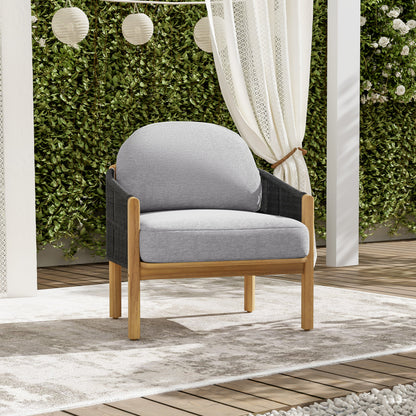 Acacia Wood and Woven Rope Outdoor Club Chair