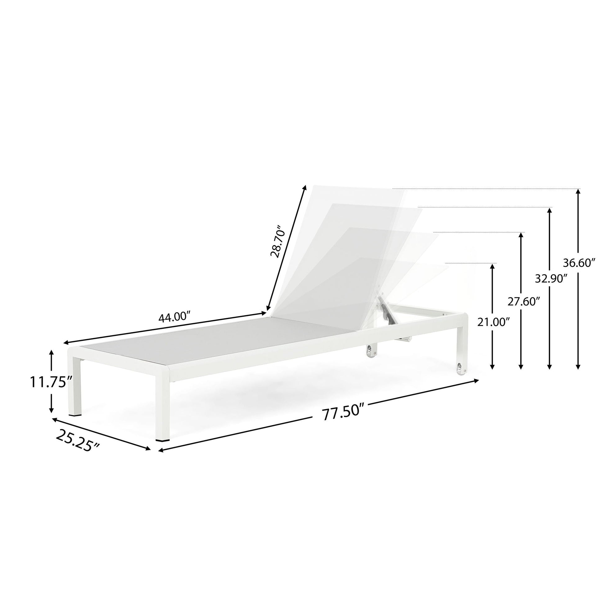 Outdoor patio chaise lounge by HouseOfZazla, white metal frame with 5-position recline on Tampa Home & Garden Store