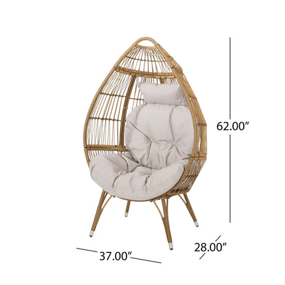 Basket chair teardrop rattan swing with natural water-resistant cushion by HouseOfZazla on Tampa Home & Garden Store