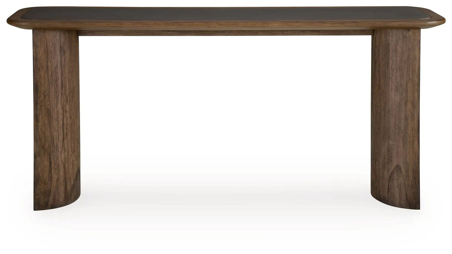 Dontayne sofa table warm brown wood with dark top panel by Unique Piece Furniture on Tampa Home & Garden Store