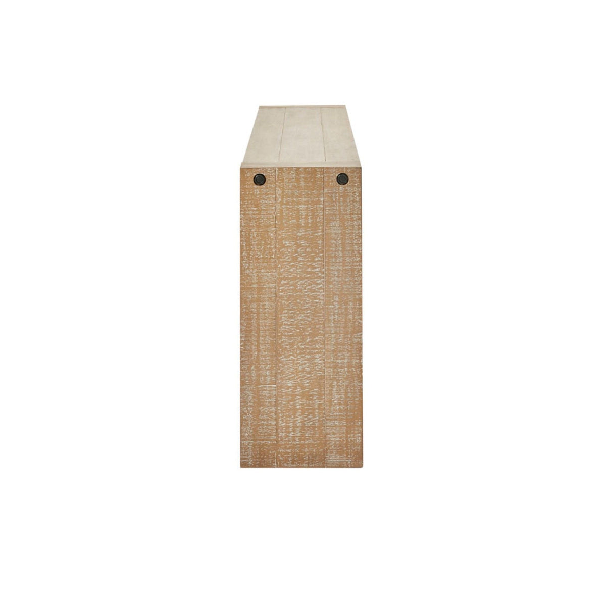 Modern design console table with solid wood construction, light top and two-drawer base on Tampa Home & Garden Store