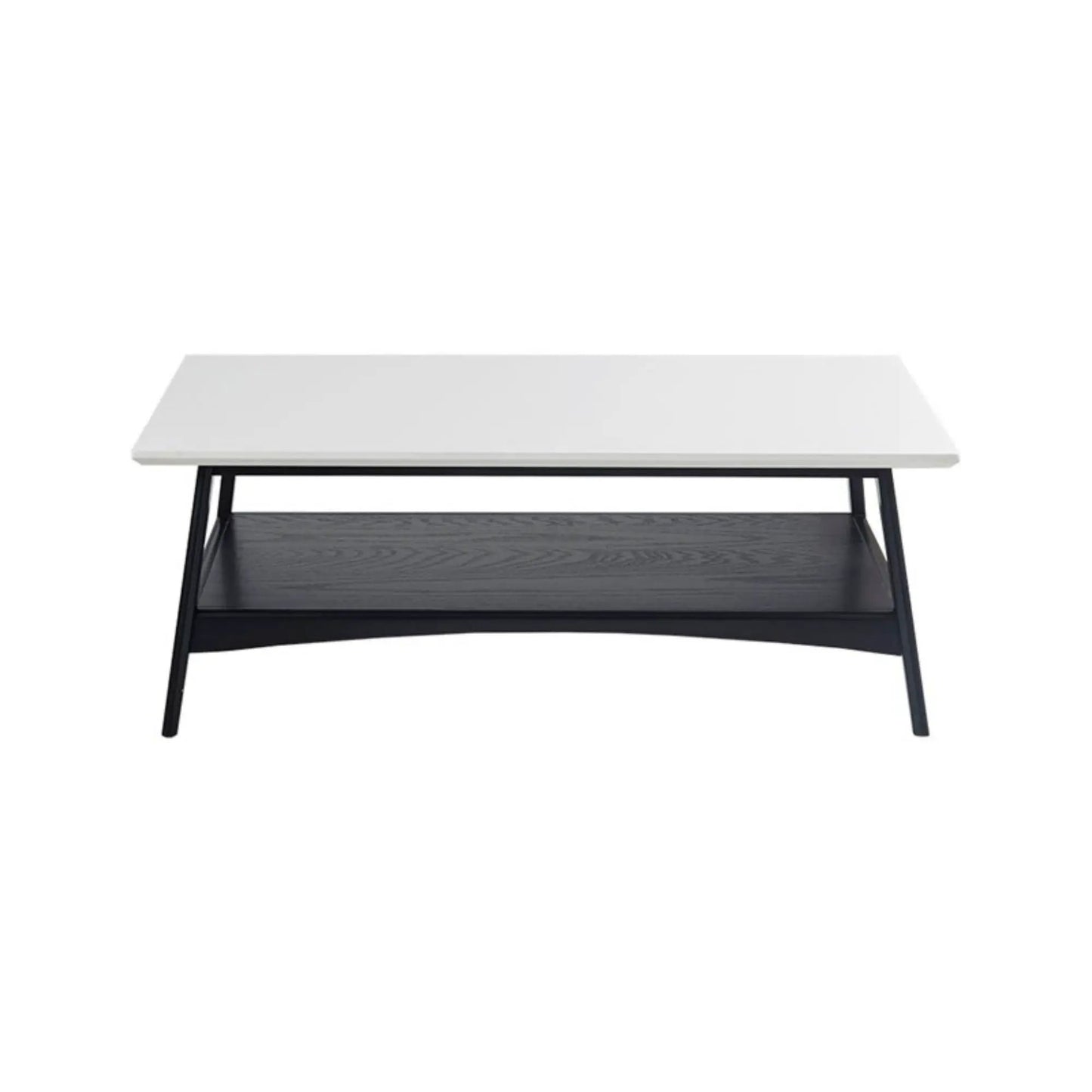 Modern coffee table with white top, black metal legs, storage shelf by Unique Piece Furniture on Tampa Home & Garden Store