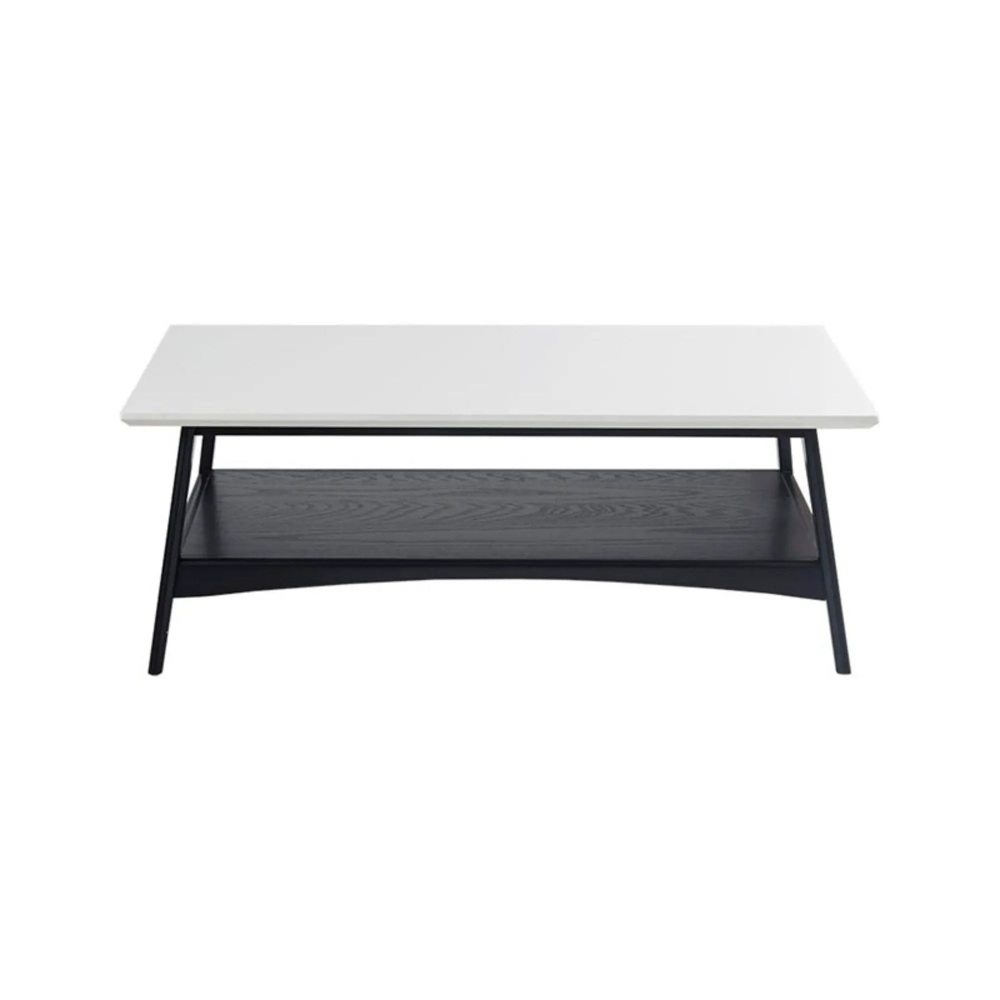 Modern coffee table with white top, black metal legs, storage shelf by Unique Piece Furniture on Tampa Home & Garden Store