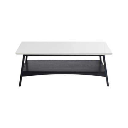 Modern coffee table with white top, black metal legs, storage shelf by Unique Piece Furniture on Tampa Home & Garden Store