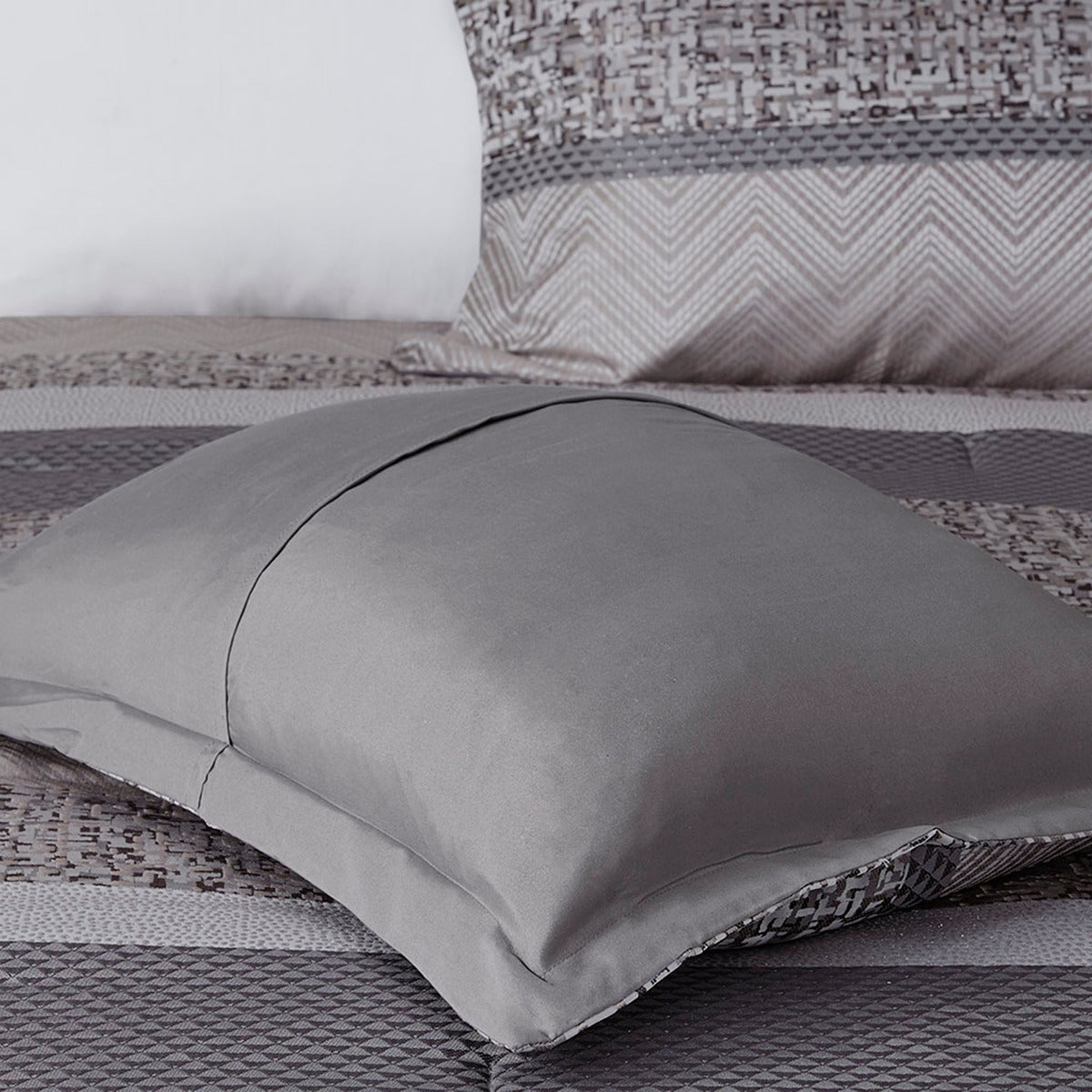 7 Piece Jacquard Comforter Set for Grey and Taupe
