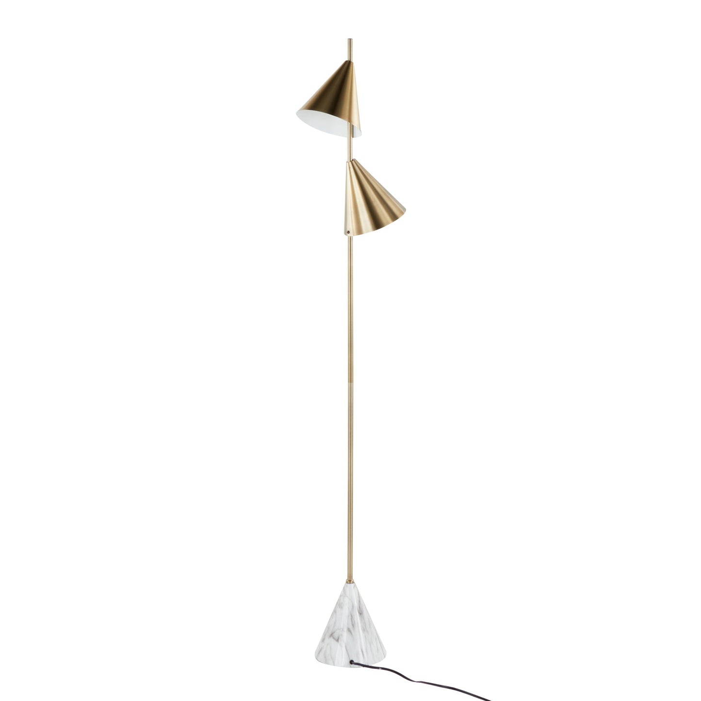 Cone contemporary floor lamp by HouseOfZazla with brass conical shades and marble base on Tampa Home & Garden Store