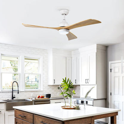 52-inch solid wood blades ceiling fan with lights and remote, white housing, three blades on Tampa Home & Garden Store